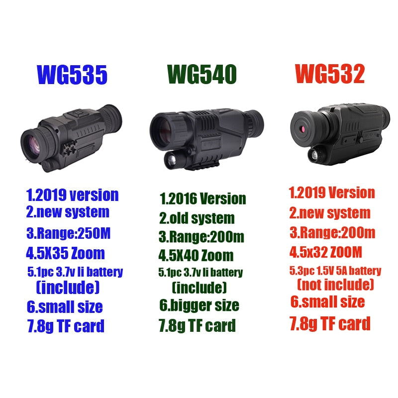 WG540 Infrared Digital Night Vision Monoculars with 8G TF card full dark 5X40 200M range Hunting Monocular Night Vision Device