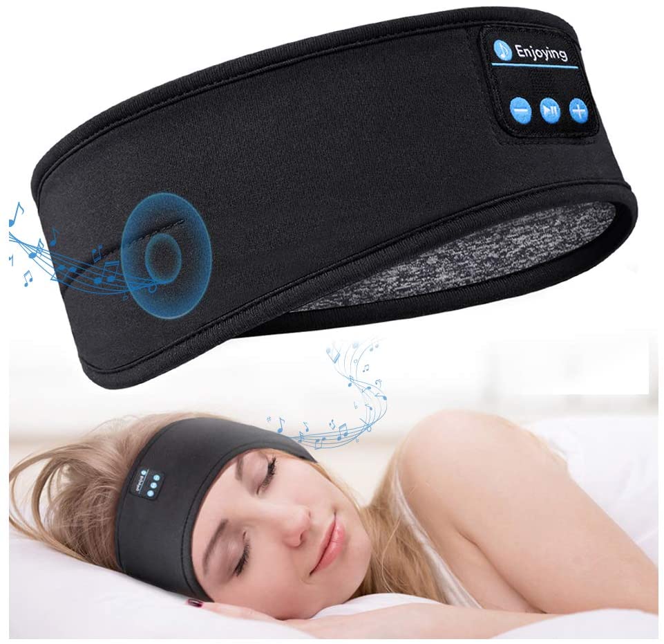 Bluetooth Sleeping Headphones Sports Headband Thin Soft Elastic Comfortable Wireless Music Earphones Eye Mask for Side Sleeper